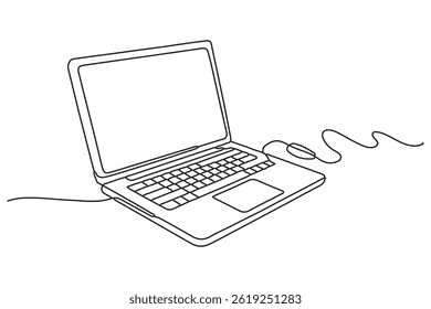 Continuous line drawing of laptop computer outline Vector illustration
