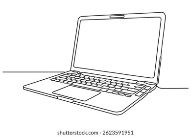 Continuous line drawing of laptop computer outline Vector illustration
