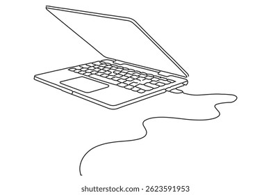 Continuous line drawing of laptop computer outline Vector illustration
