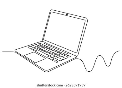 Continuous line drawing of laptop computer outline Vector illustration
