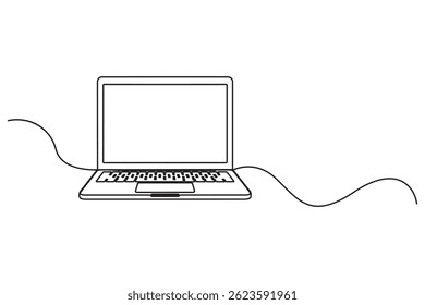 Continuous line drawing of laptop computer outline Vector illustration
