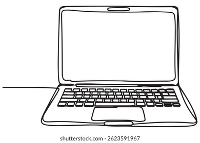 Desenho de linha contínuo do contorno do notebook Ilustração vetorial
