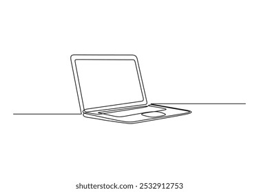 Dibujo de línea continua de gadget portátil, dibujo de línea única de computadora portátil. Ilustración vectorial