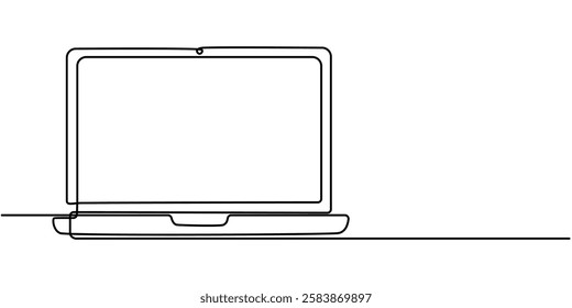 Continuous Line Drawing of Laptop Icon. Hand Drawn Symbol Vector Illustration, Laptop Single Icon, One line drawing of laptop gadget, continuous single pro drawing of laptop computer, line art. 