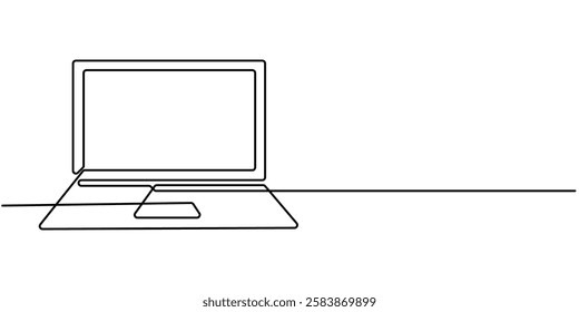 Continuous Line Drawing of Laptop Icon. Hand Drawn Symbol Vector Illustration, Laptop Single Icon, One line drawing of laptop gadget, continuous single pro drawing of laptop computer, line art. 