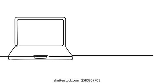 Continuous Line Drawing of Laptop Icon. Hand Drawn Symbol Vector Illustration, Laptop Single Icon, One line drawing of laptop gadget, continuous single pro drawing of laptop computer, line art. 
