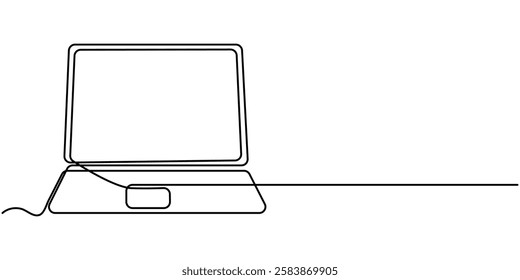 Continuous Line Drawing of Laptop Icon. Hand Drawn Symbol Vector Illustration, Laptop Single Icon, One line drawing of laptop gadget, continuous single pro drawing of laptop computer, line art. 