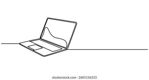 Continuous Line Drawing of Laptop Icon. Hand Drawn Symbol Vector Illustration, One line drawing of laptop gadget, continuous single line drawing of laptop computer, line art vector illustration, style