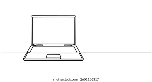 Continuous Line Drawing of Laptop Icon. Hand Drawn Symbol Vector Illustration, One line drawing of laptop gadget, continuous single line drawing of laptop computer, line art vector illustration, style