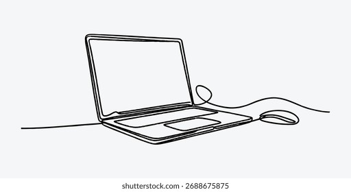 Kontinuierliche Linie zeichnen Laptop mit Maus Minimalistisch und modernes Design