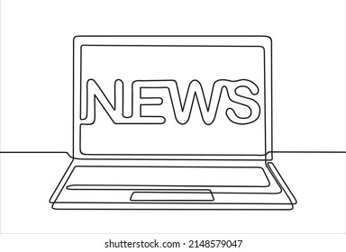 Continuous line drawing of laptop with news.