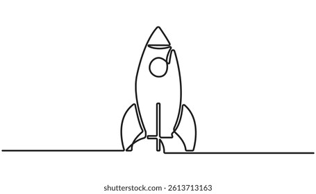 Continuous Line Drawing of a Launching Space Rocket space aircraft, Start Up Icon. Hand Drawn Symbol Vector Illustration