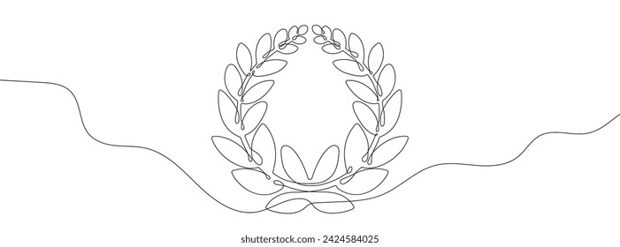 Continuous line drawing of laurel wreath. One line drawing background. Vector illustration. Single line laurel wreath icon.