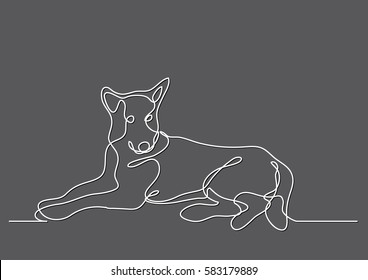 continuous line drawing of laying shepherd dog