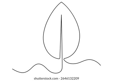 Continuous line drawing of a leaf in minimal single line vector style for nature and eco designs
