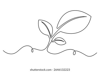 Dibujo de línea continuo de una hoja en estilo de Vector de línea única mínima para diseños de naturaleza y eco
