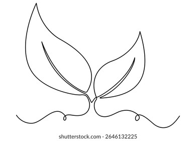Kontinuierliche Linienzeichnung eines Blattes in minimalem einzeiligem Vektorstil für Natur- und Ökodesigns
