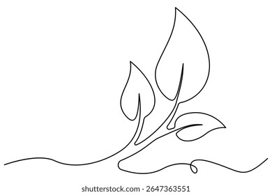 Dibujo de línea continuo de una hoja en estilo de Vector de línea única mínima para diseños de naturaleza y eco

