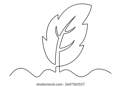 Dibujo de línea continuo de una hoja en estilo de Vector de línea única mínima para diseños de naturaleza y eco

