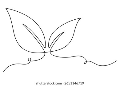 Dibujo de línea continuo de una hoja en estilo de Vector de línea única mínima para diseños de naturaleza y eco
