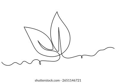 Kontinuierliche Linienzeichnung eines Blattes in minimalem einzeiligem Vektorstil für Natur- und Ökodesigns
