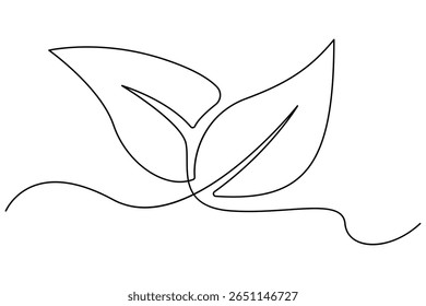 Continuous line drawing of a leaf in minimal single line vector style for nature and eco designs
