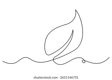 Continuous line drawing of a leaf in minimal single line vector style for nature and eco designs
