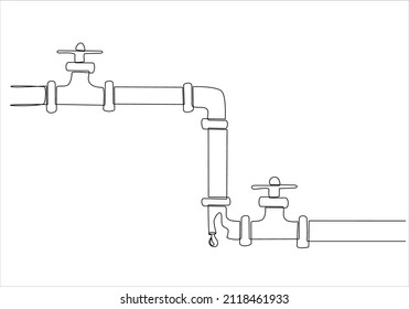 
continuous line drawing of leaking water faucet with water drop vector illustration