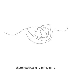 continuous line drawing of lemon fruit slice or orange fruit slice. Single line concept of orange fruit slice in scribble style on white background. Vector illustration