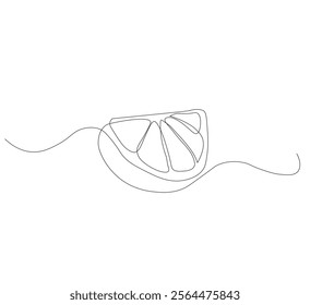 continuous line drawing of lemon fruit slice or orange fruit slice. Single line concept of orange fruit slice in scribble style on white background. Vector illustration