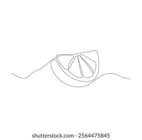 continuous line drawing of lemon fruit slice or orange fruit slice. Single line concept of orange fruit slice in scribble style on white background. Vector illustration