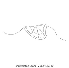 continuous line drawing of lemon fruit slice or orange fruit slice. Single line concept of orange fruit slice in scribble style on white background. Vector illustration