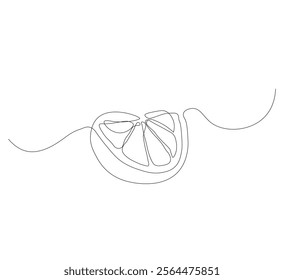 continuous line drawing of lemon fruit slice or orange fruit slice. Single line concept of orange fruit slice in scribble style on white background. Vector illustration