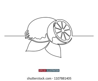 Continuous Line Drawing Of Lemon. Template For Your Design. Vector Illustration.