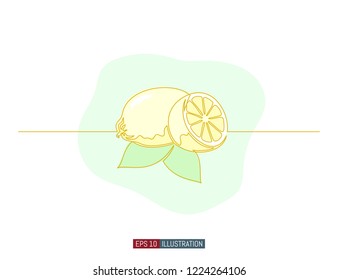 Continuous line drawing of lemon. Template for your design. Vector illustration.