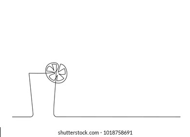 Continuous line drawing. Lemonade in a glass with lemon and orange. Vector illustration black line on white background.