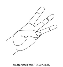 Continuous line drawing of Letter W Deaf-mute language hand gesture. American deaf mute hand gesture alphabet letters, asl vector symbols