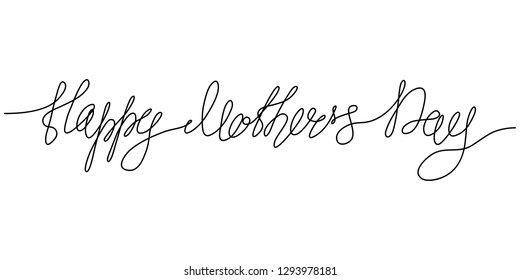 Continuous line drawing. Lettering. Happy Mother's Day. Black isolated on white background. Hand drawn vector illustration.