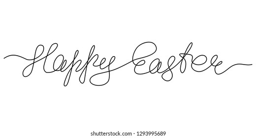 Continuous line drawing. Lettering. Happy Easter. Black isolated on white background. Hand drawn vector illustration. 