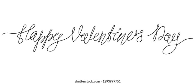 Continuous line drawing. Lettering. Happy Valentine's Day. Black isolated on white background. Hand drawn vector illustration. 