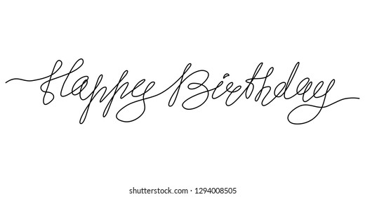 Continuous line drawing. Lettering. Happy Birthday. Black isolated on white background. Hand drawn vector illustration. 