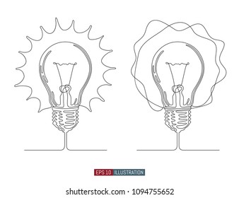 Continuous line drawing of light bulb. Idea symbol. Template for your design works. Vector illustration.