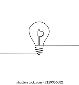 Continuous line drawing light bulb and key  business process  object one line  single line art  vector illustration