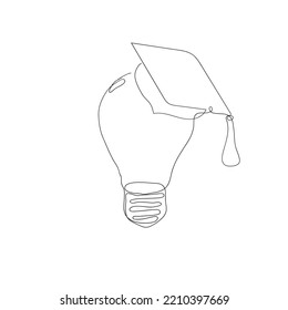 continuous line drawing light bulb with graduation hat symbol illustration
