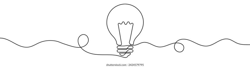 Continuous line drawing of light bulb. One line drawing background. Vector illustration. Single line electric lamp icon.