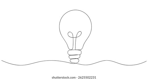 Lâmpada de desenho de linha contínua. Lâmpada isolada no fundo branco. Lâmpada incandescente uma linha esboço vetor arte ilustração