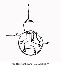 continuous line drawing light bulb with digital circuit illustration