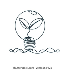 continuous line drawing light bulb with plant inside 