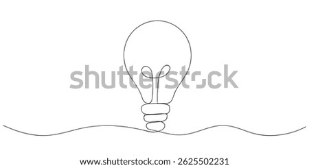 Continuous line drawing light bulb. Light bulb isolated on white background. Incandescent lamp one line outline vector art illustratio