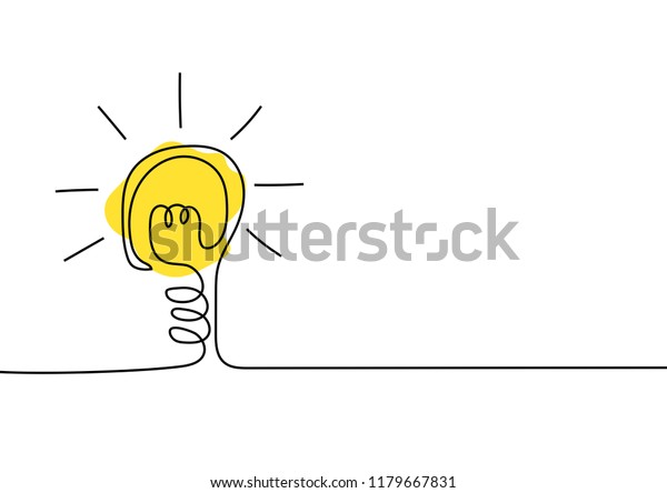 Continuous line drawing. Light bulb of\
a yellow business ideas concept. Vector\
illustrations\
\
